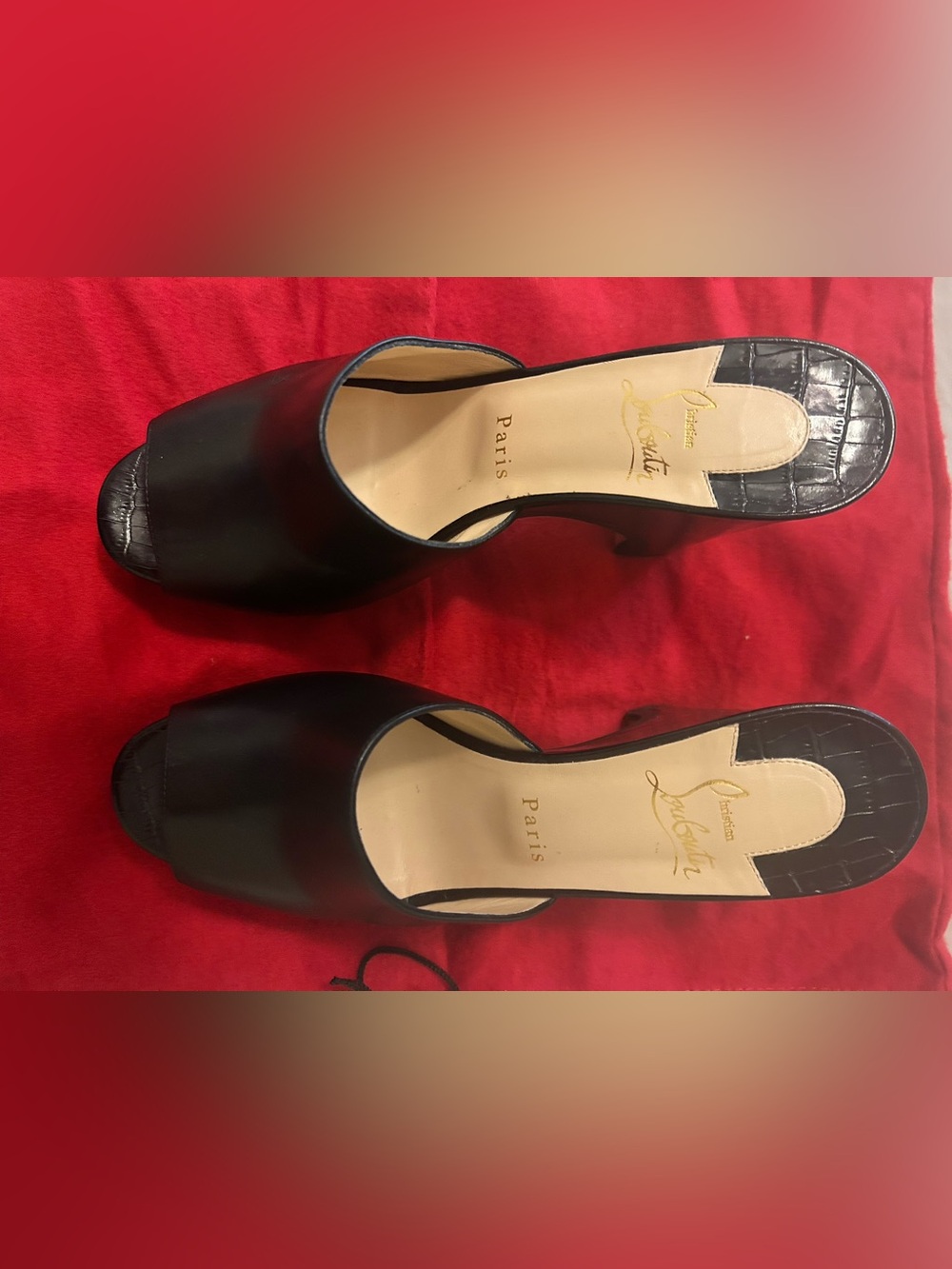 Christian Louboutin Black Leather Open-Toe Mule Slides - Picture 2 of 4